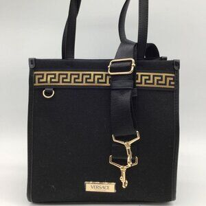 Versace Fragrances Canvas Bag Black Gold Travel Purse Handbag Shoulder Tote